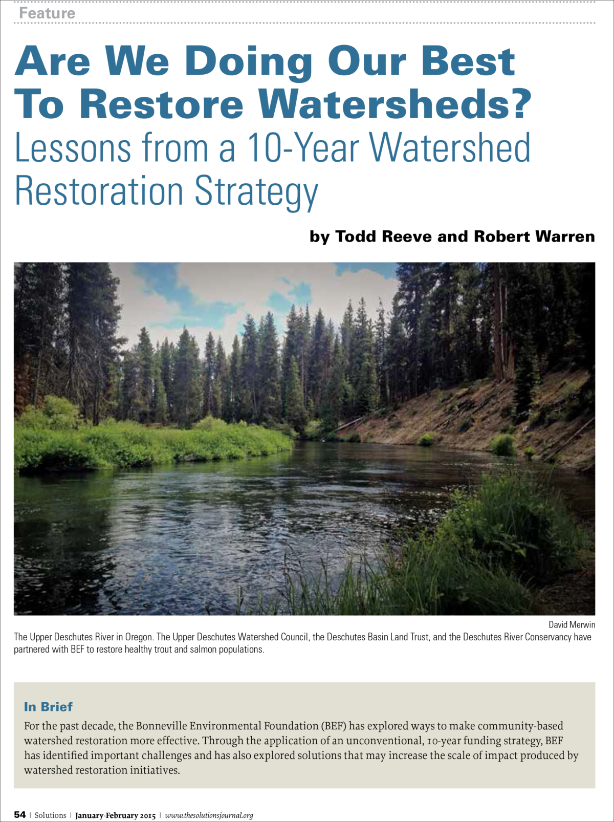 BEF Solutions Article: Are we doing our best to restore watersheds? Lessons from a 10-year watershed restoration strategy.